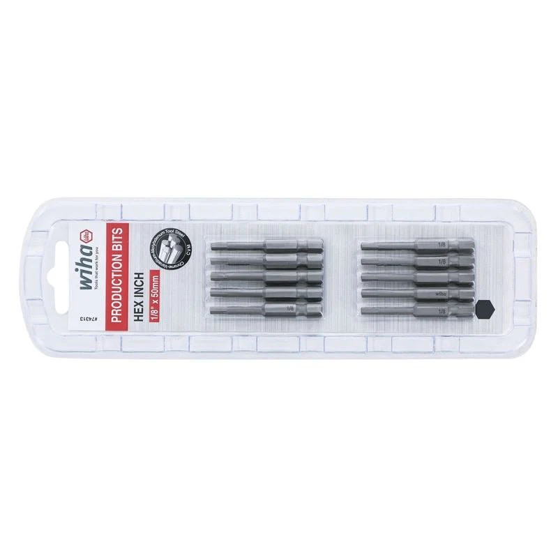 Wiha Hex Inch Power Bit 1/8 x 50mm Pack of 10 Bits