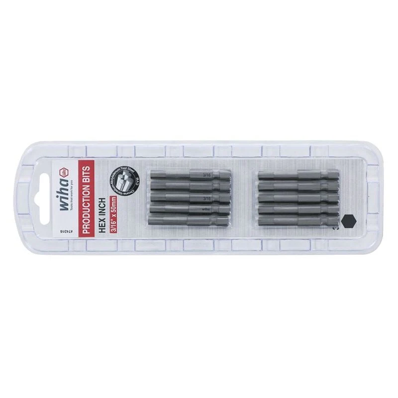 Wiha Hex Inch Power Bit 3/16 x 50mm Pack of 10 Bits