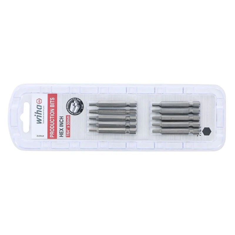 Wiha Hex Inch Power Bit 7/64 x 50mm Pack of 10 Bits - Image 2