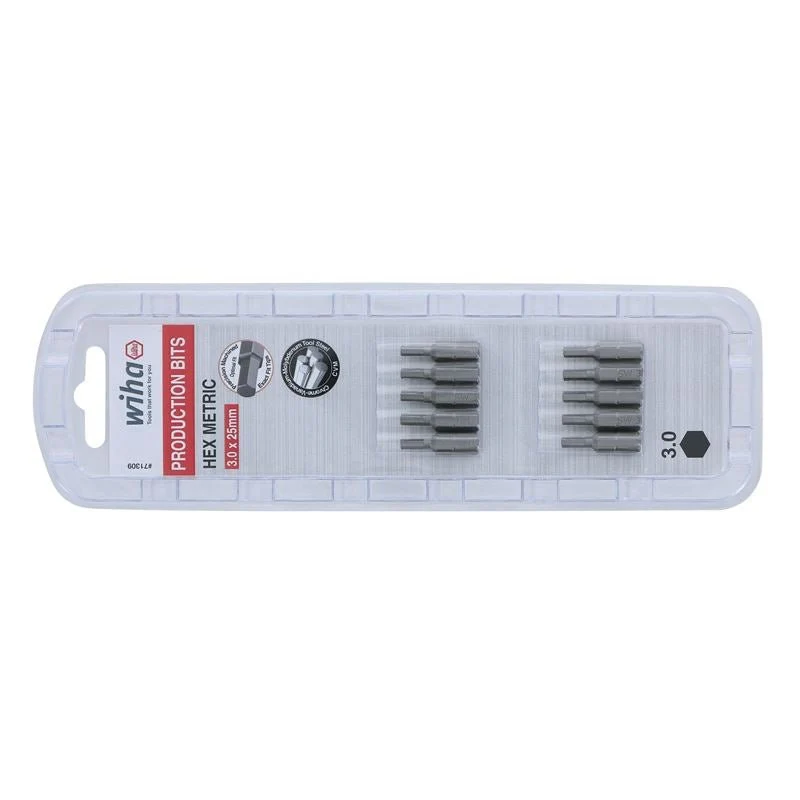 Wiha Hex Metric Insert Bit 3.0 x 25mm Pack of 10 Bits