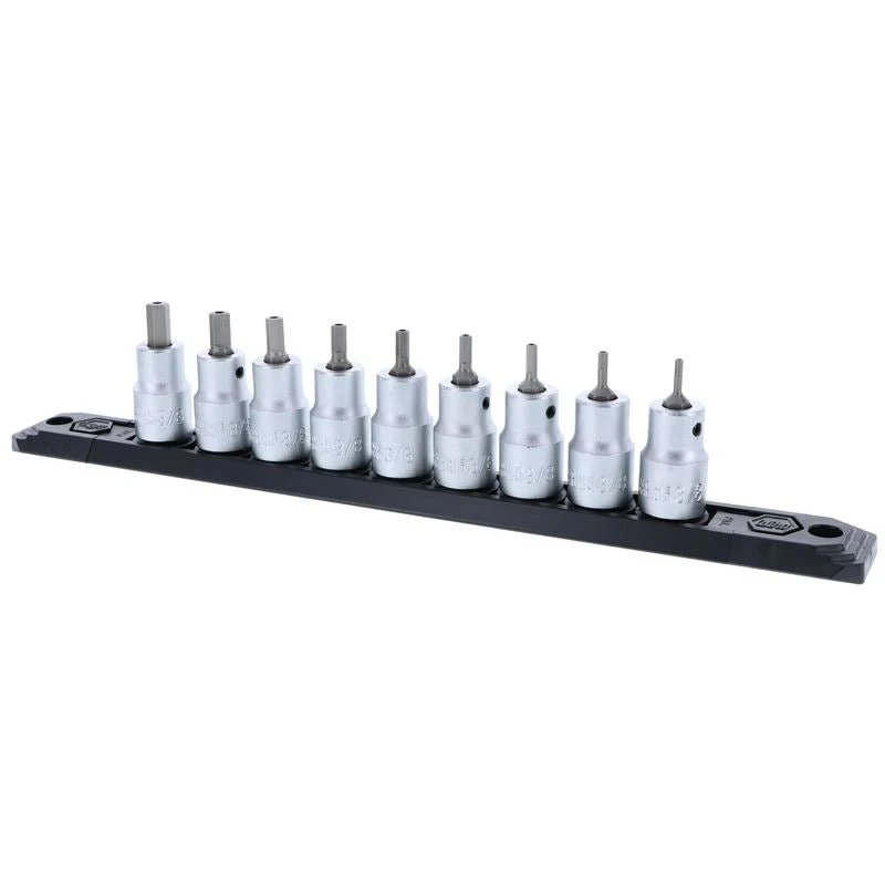 Wiha Security Hex Inch Bit Socket 3/8in Square Drive 9 Piece Set