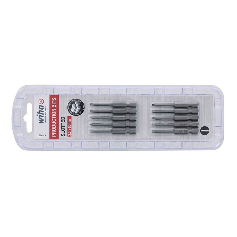 Wiha Slotted Power Bit 3.0 x 50mm Pack of 10 Bits