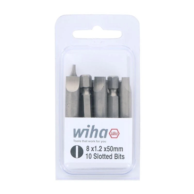 Wiha Slotted Power Bit 8.0 x 1.2 x 50mm Pack of 10 Bits - Image 2