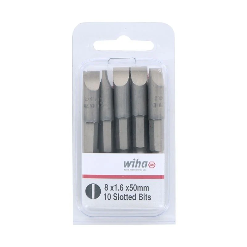 Wiha Slotted Power Bit 8.0 x 1.6 x 50mm Pack of 10 Bits - Image 2
